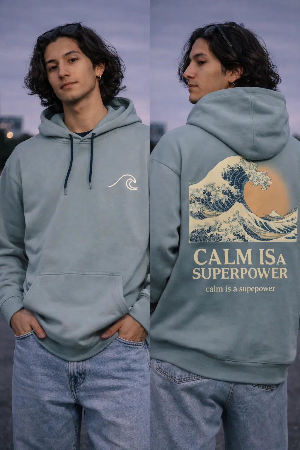 “Calm Is A Superpower” Wave Hoodie (Sage Green)