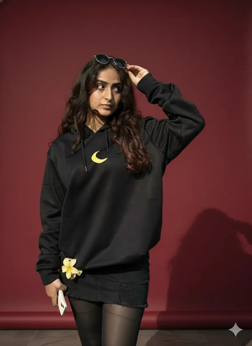 Crescent Moon Minimal Hoodie (Black)